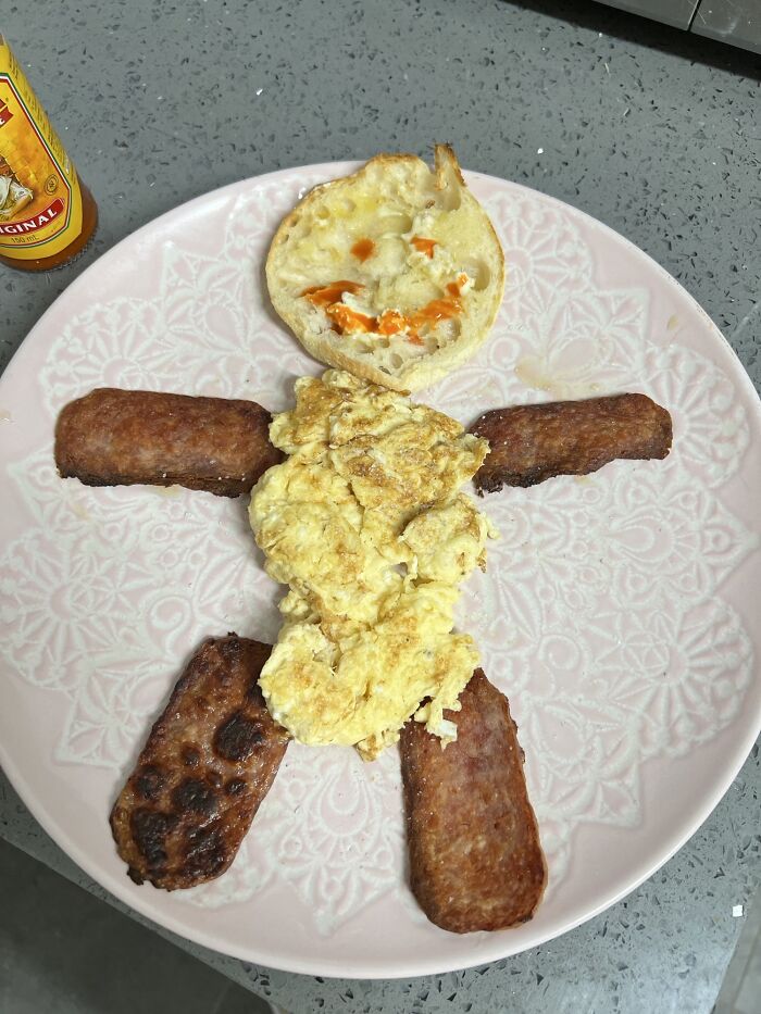Mother’s Day Breakfast I Made For My Wife - Spam, Eggs And English Muffin In The Shape Of Our Infant Son