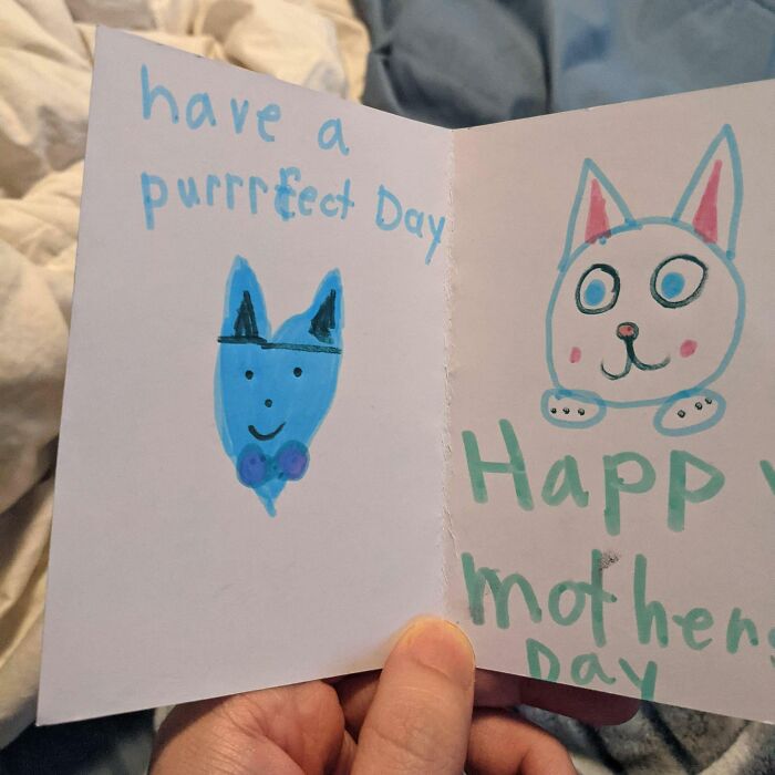 My Daughter Made Her Mom A Mother's Day Card From The Cat We Adopted Yesterday