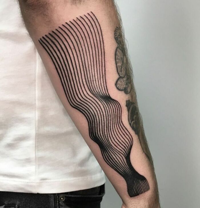Wave Optical Illusion Hand Tattoo
