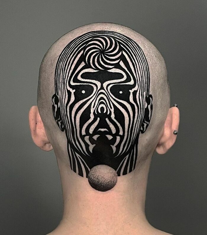 Optical Illusion Head Tattoo