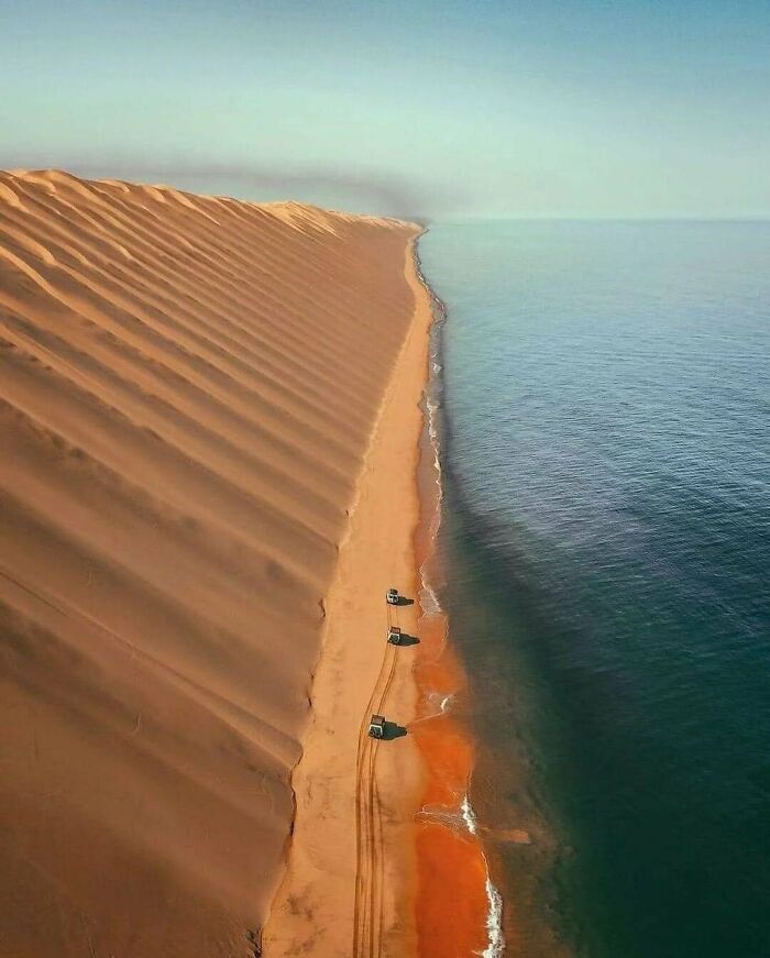 Vi esto en Twitter: Donde el desierto de Namibia se encuentra con el océano. Parece surrealista