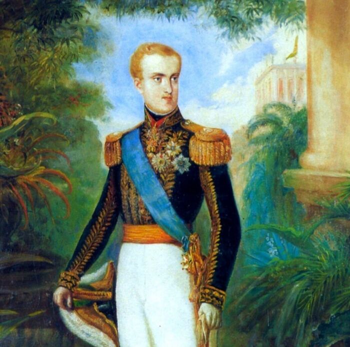 Colorful picture of Pedro II in a luxuriously outfit 