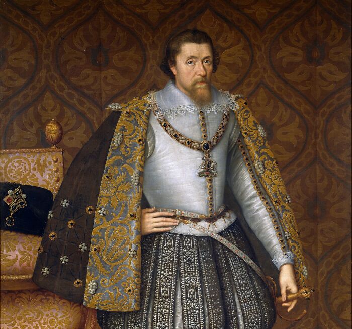 Colorful picture of James VI in a luxuriously outfit 