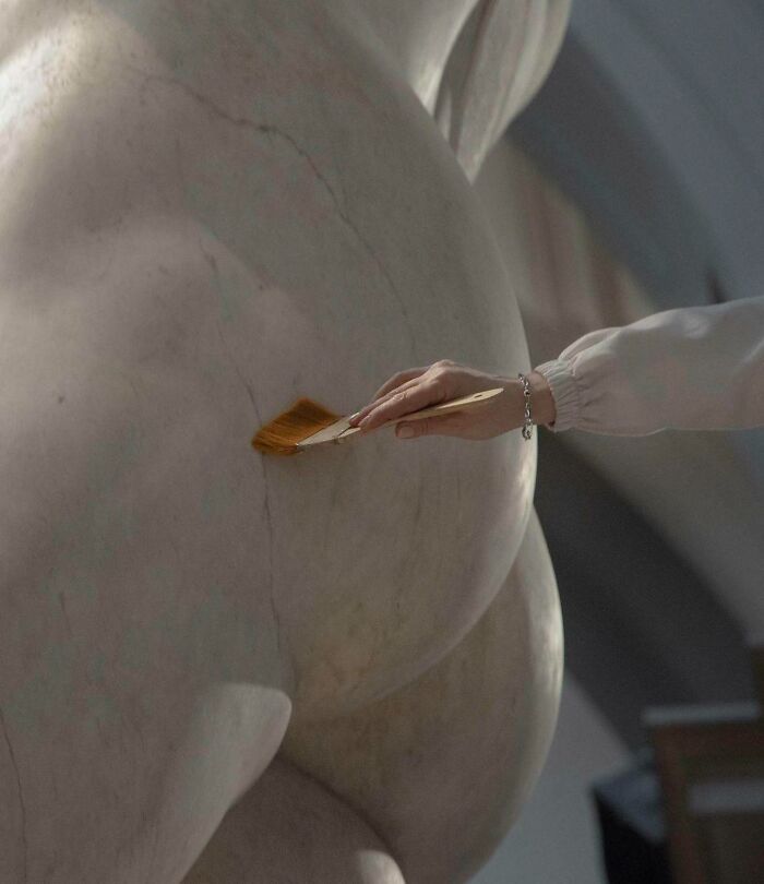 Michelangelo’s David Being Restored. Human Hand For Scale
