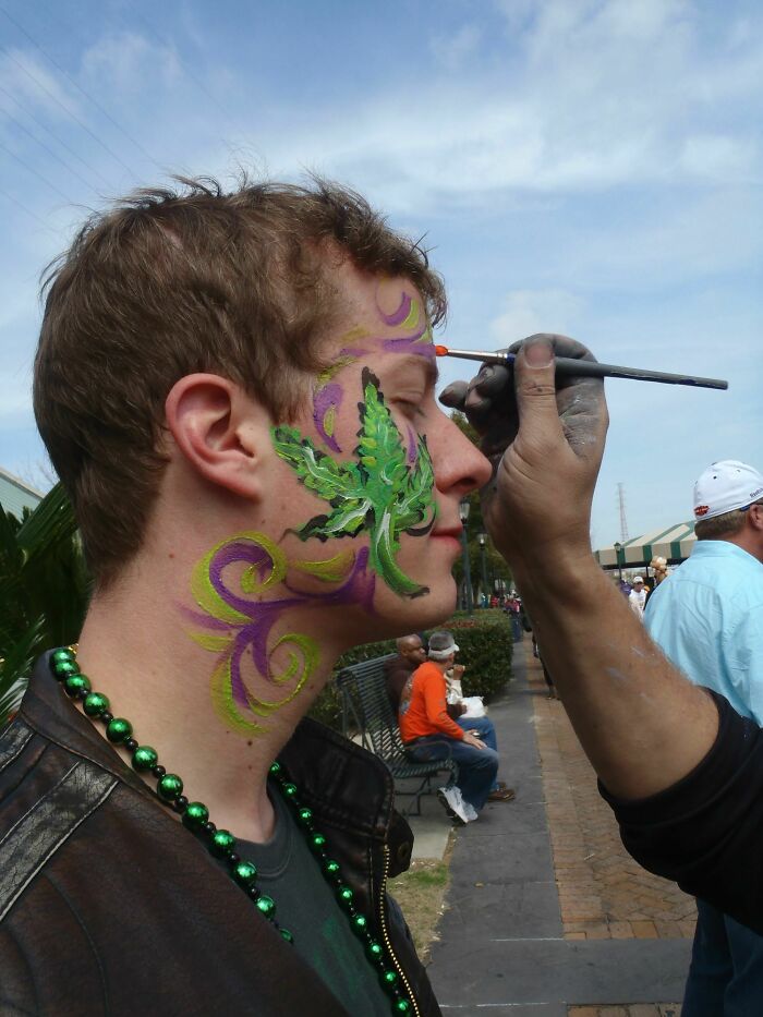 Told The Face Painter At Mardi Gras To Just Draw Whatever... It's Like He Could See Into My Soul