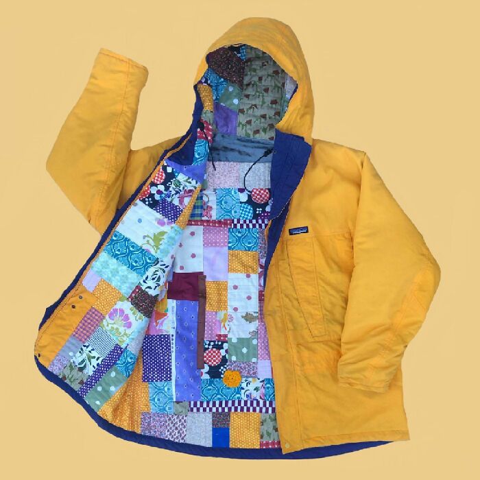 What Do You Think About This Upcycled/Reworked Patagonia Jacket? It Was Completely Destroyed And Falling Apart So We Did Some Patchwork On It!