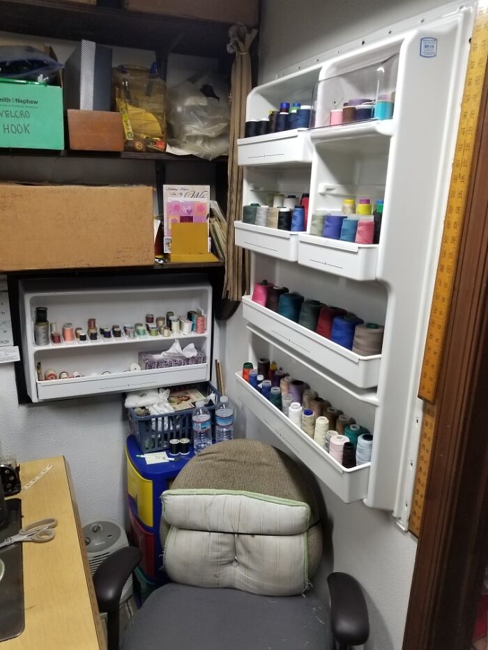 My Grandpa's Refrigerator Died. My Grandma Got New Shelves For Her Sewing Threads