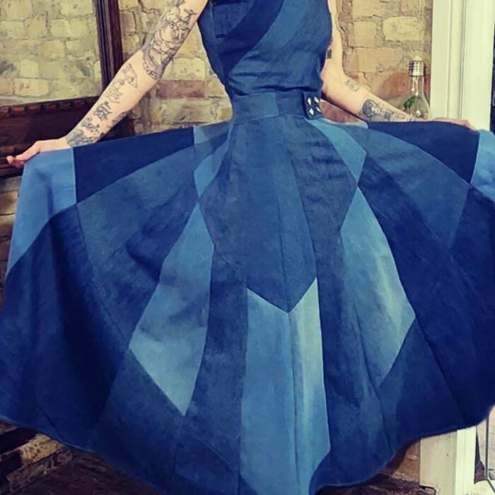 Hice un vestido de mezclilla de 3 piezas con 8 pares de jeans