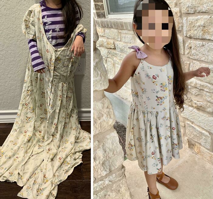 My Daughter Has A New Dress. I Made It From An Old One I Found For 50 Cents In A Yard Sale. Not Perfect, But We Really Liked It!