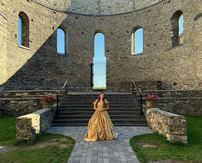 Scored Some Gold Curtains (With Some Slight Wine Damage) And Turned Them Into The Belle Gown!!