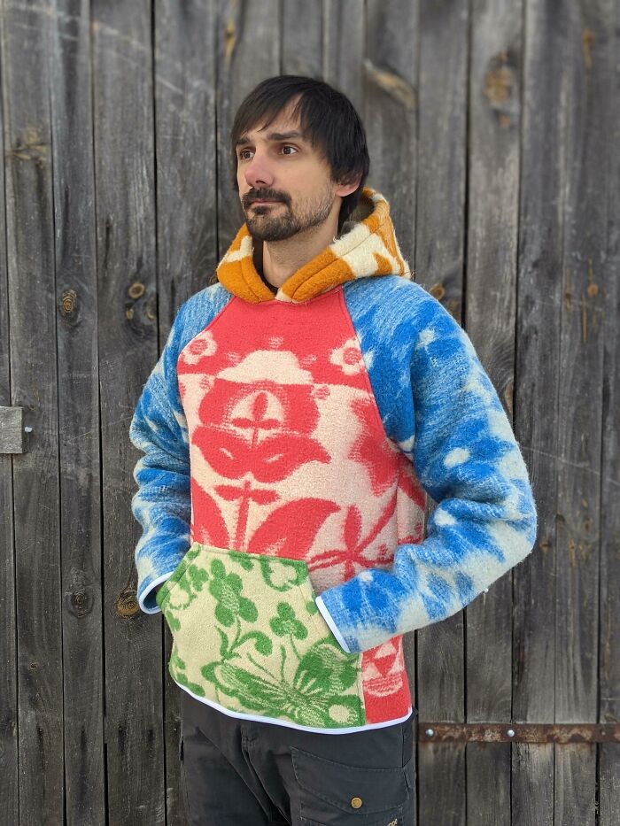 I Upcycled Scraps From Wool Blankets Into A Hoodie