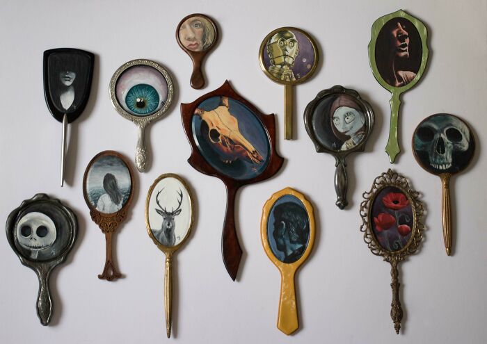 Commissioned Paintings On Old Hand Mirrors