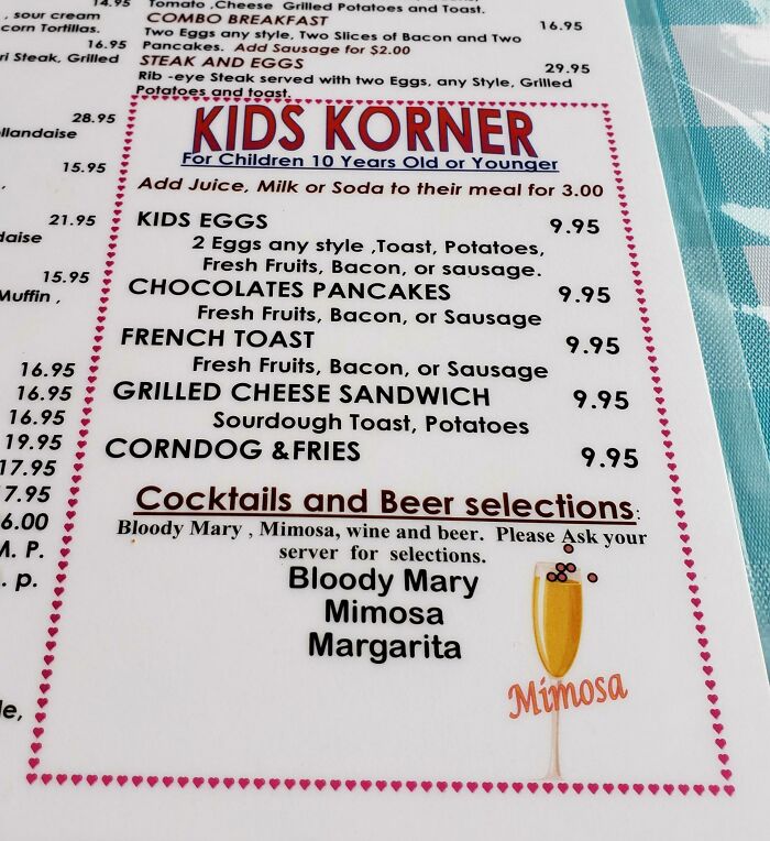 Restaurant Puts Cocktails And Beers Right Under The Kids' Menu