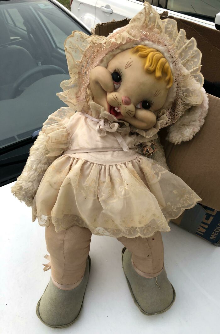 This Horrific Vintage Rushton Plush Bunny Rabbit. Included In A Mystery Box Lot Of Vintage Plush For $2!