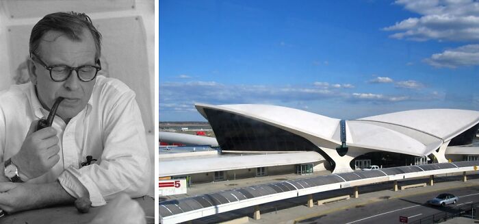 Pictures of Eero Saarinen and TWA flight center at JFK airport