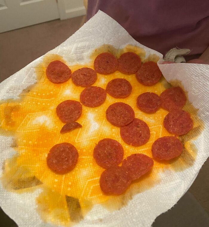 My Wife’s Favorite Night Time Snack. Microwave The Pepperonis Until They Are Finished Bleeding Horrible Yellow Oil