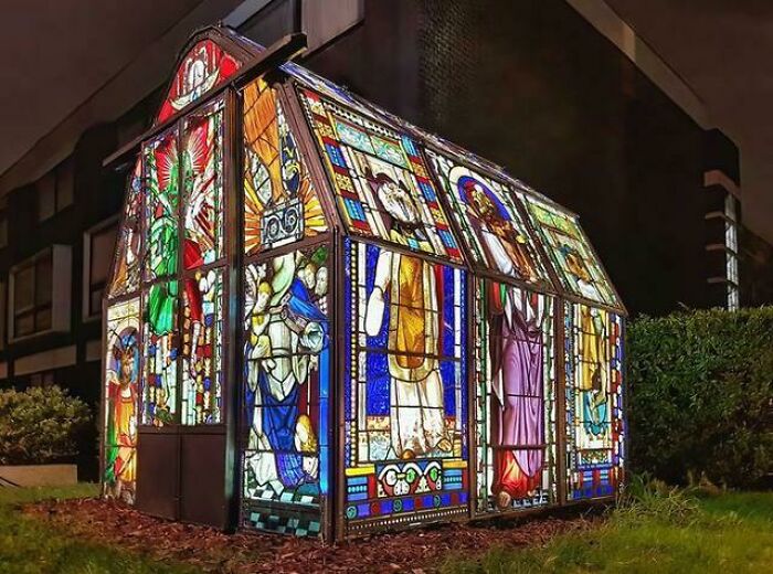 Green House Made From Stained Glass Windows