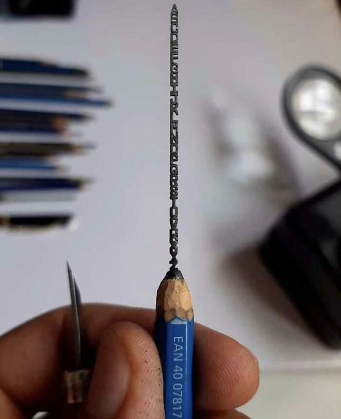 The Entire Alphabet Carved Into A Pencil