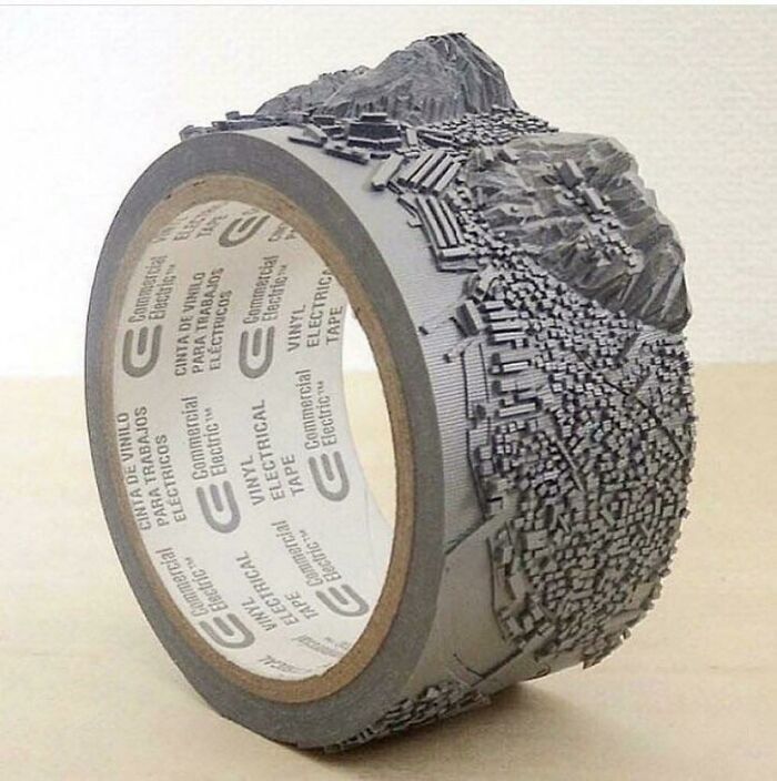 Hong Kong Landscape Carved Into Duct Tape By Takahiro Iwasaki