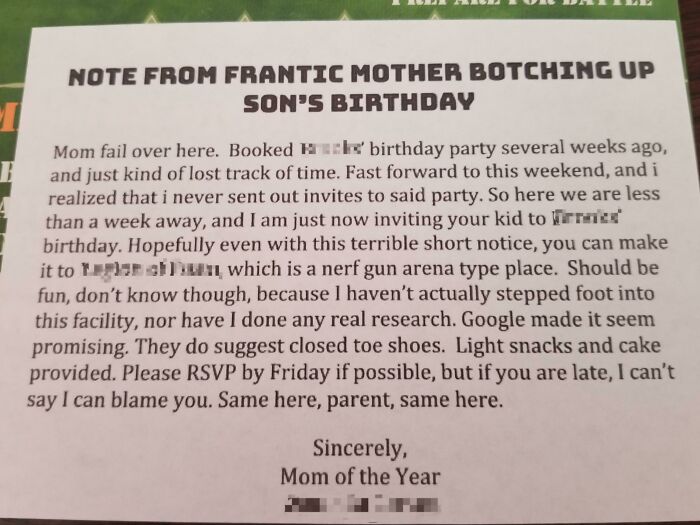 This Mom's Truthful Invitation Is Hilarious And Refreshing