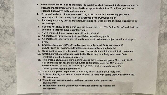 Are Any Of These Illegal? Rules Posted At My Step Sons Part-Time Job