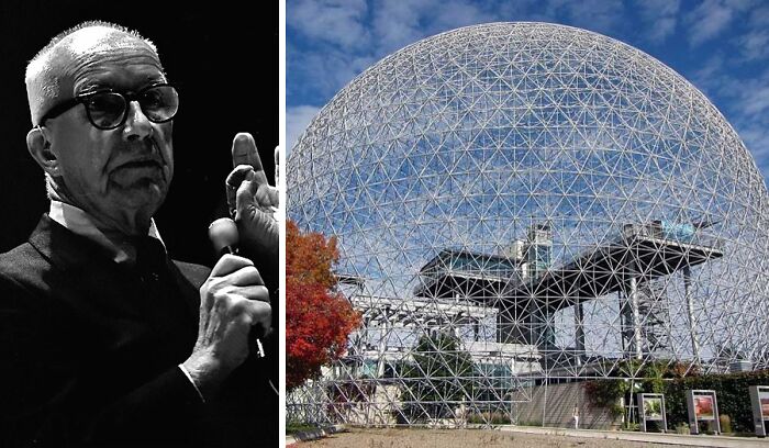 Pictures of Buckminster Fuller and Montreal biosphere