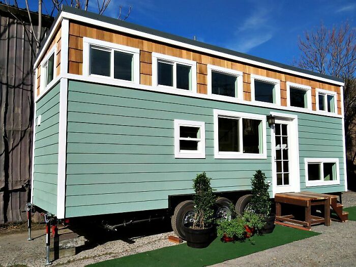 Green and beige small wheel house 