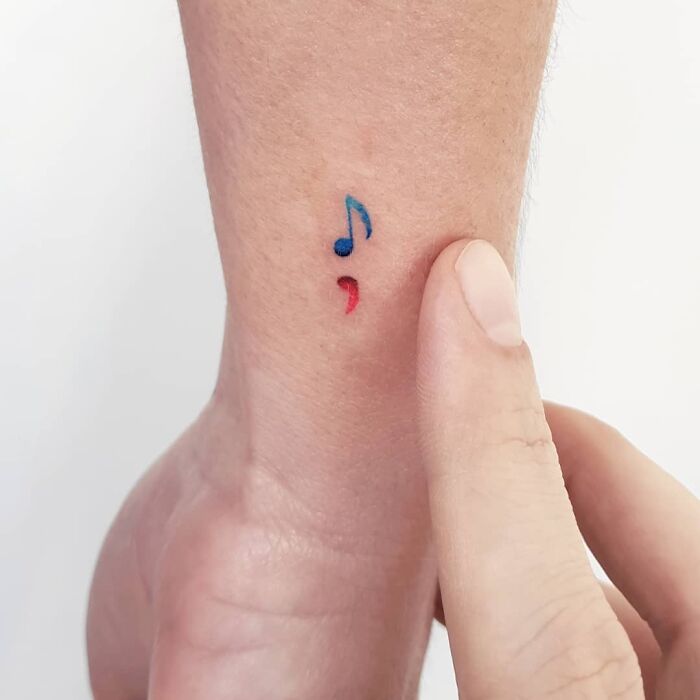 Semicolon combined with a note Tattoo