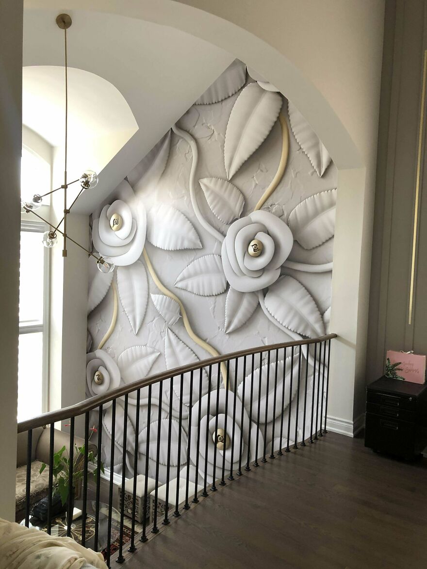 A wall with 3d wallpaper 