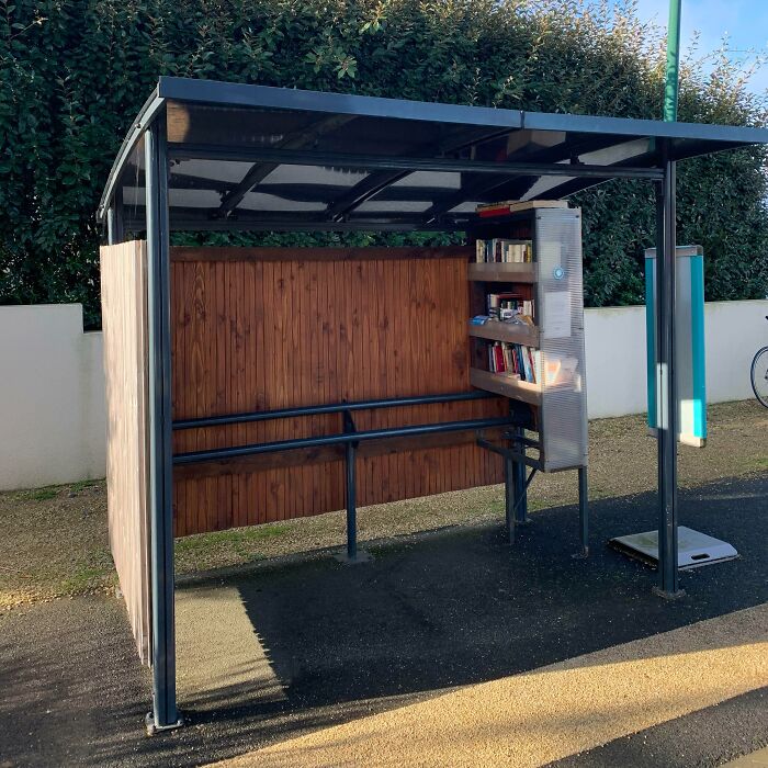 Bus Stop With A Little Library In Brittany, France