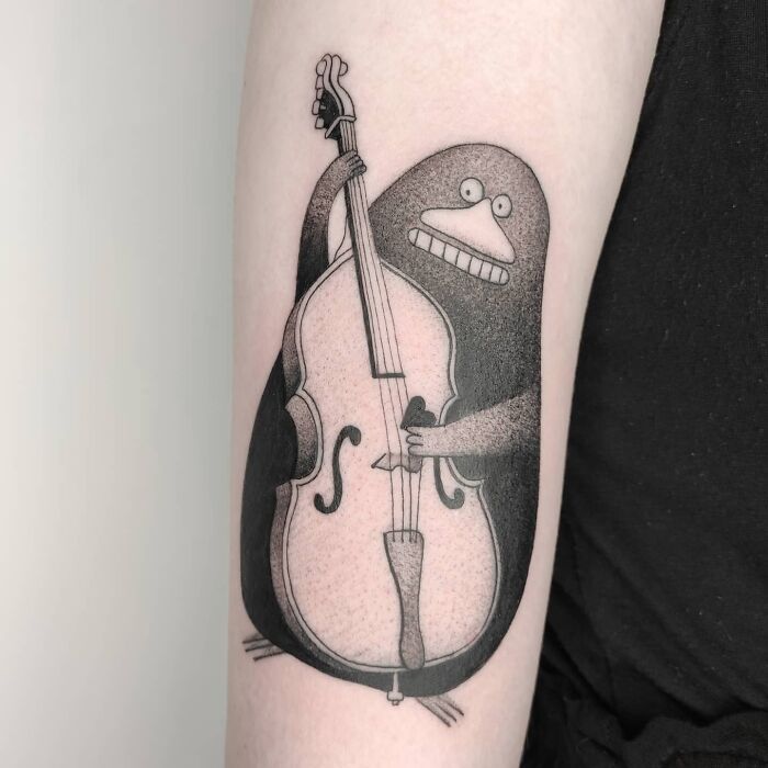 Groke Moomin playing double bass tattoo