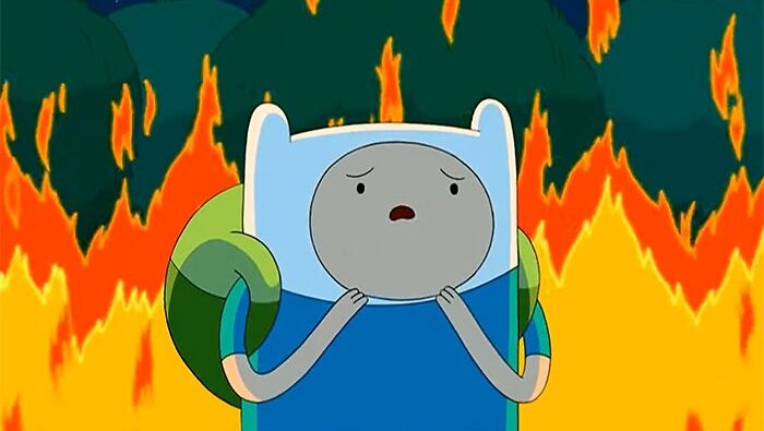 Finn the Human on fire