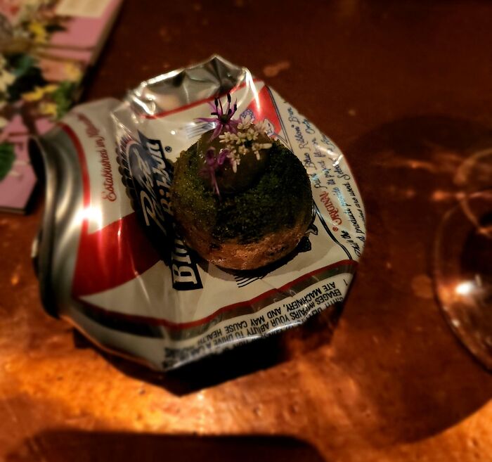 This Was At A 1-Michelin-Star Restaurant. Theme Was The World Fair, It Was Very Tasty, And Very Much Served On An Actual Can Of PBR