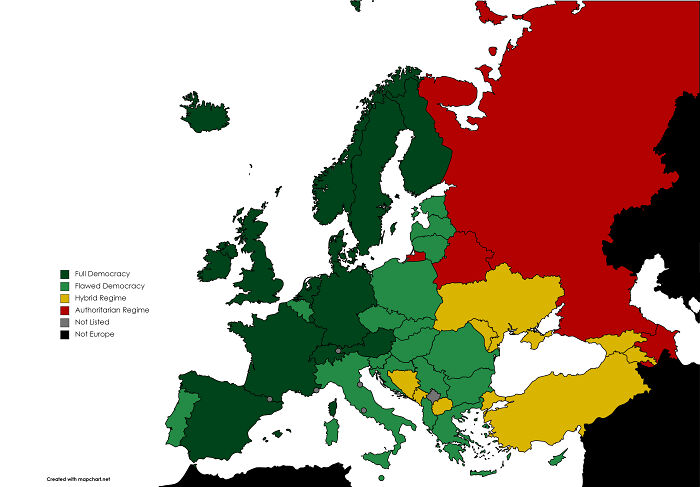 Status Of Democracy In Europe According To The Eiu Democracy Index 2022