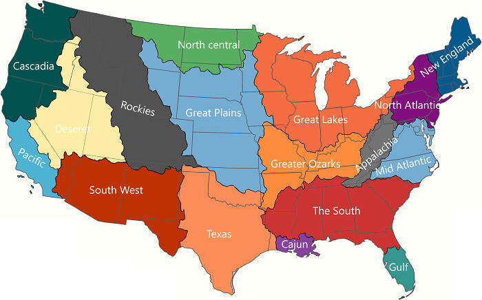 Cultural Regions Map Of The Contiguous 48 American States. V.5 ( Opinionated, Not Factual, Made With Communal Input)