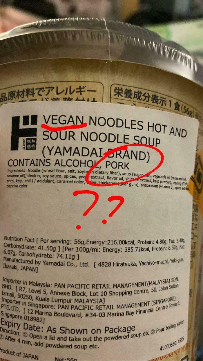Vegan Noodles “Contains Pork”