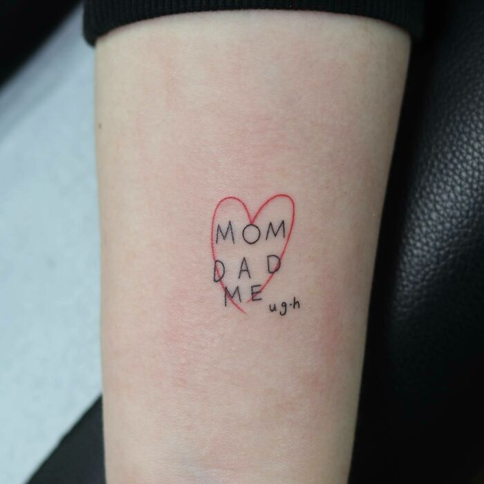 Heart mom dad and me arm tattoo