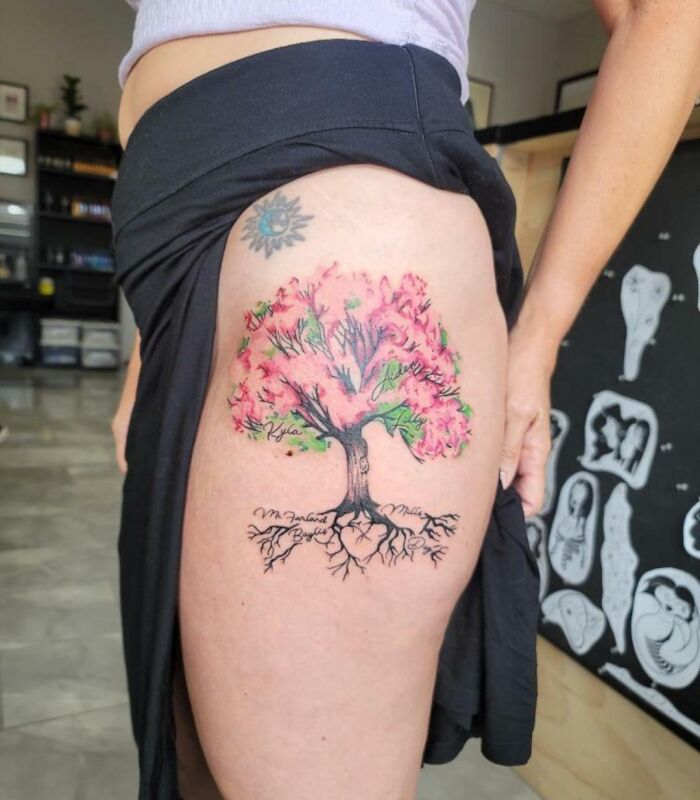 Watercolor family tree tattoo