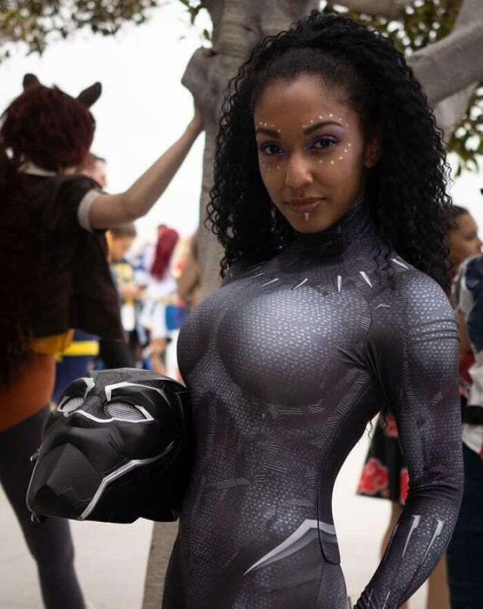 Person cosplaying Black Panther