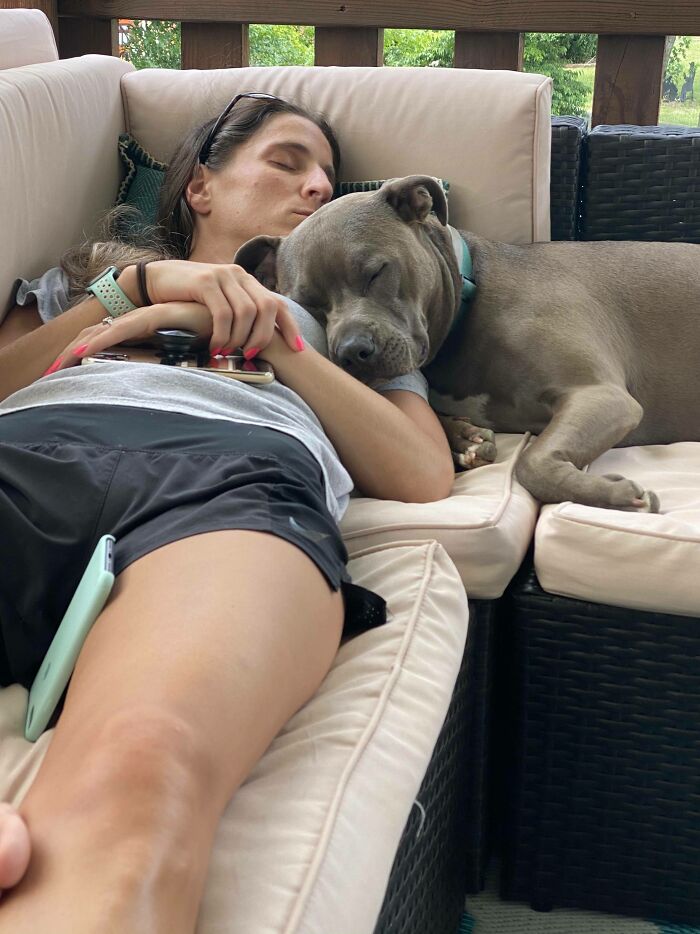 Wife And Pup Decided To Take A Nap This Afternoon On The Porch