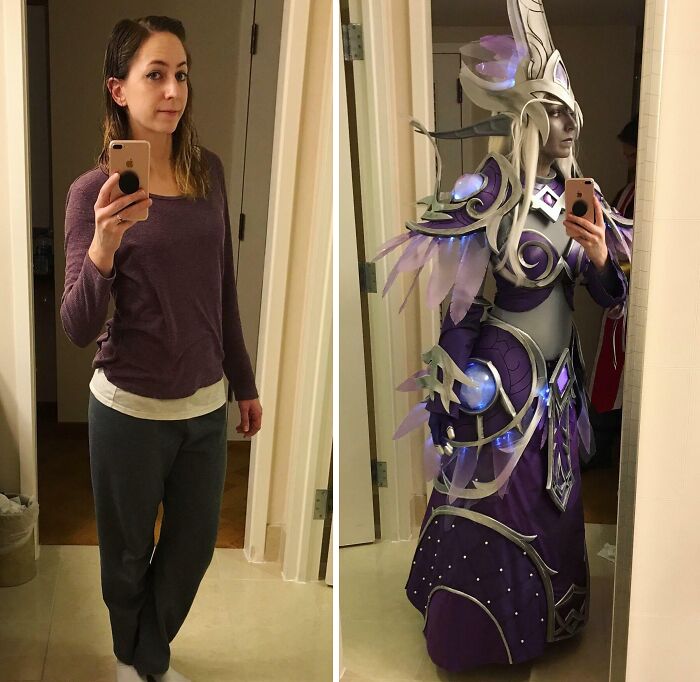 Person cosplaying Nightborne Heritage Armor from World of Warcraft