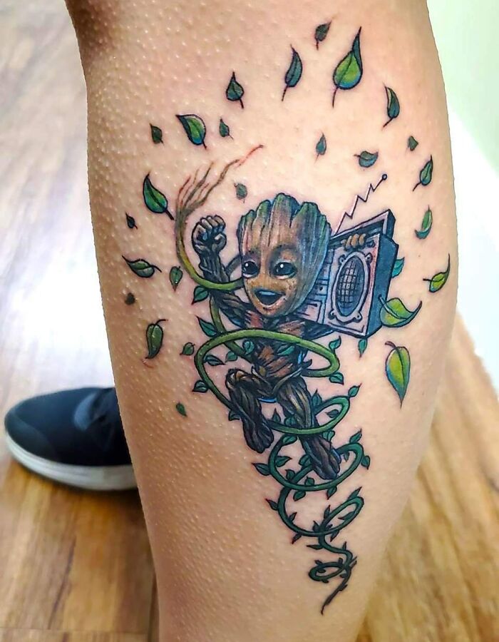 My Original Dancing Baby Groot Tattoo Design! Got To Do It Today At Bulldog Custom Tattooing In East Palestine, OH