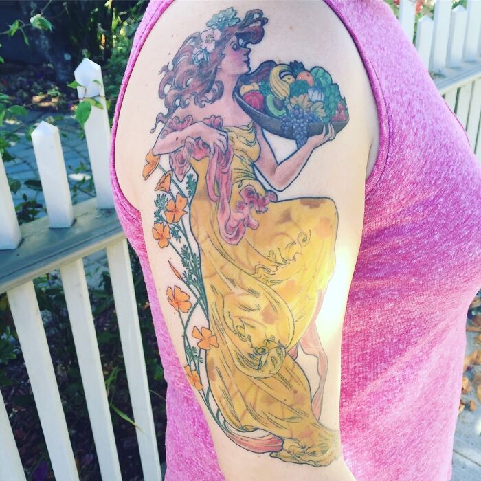 The goddess of food watercolor tattoo