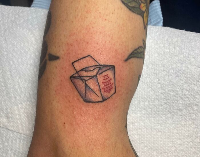Chinese food prepared for take-away watercolor tattoo