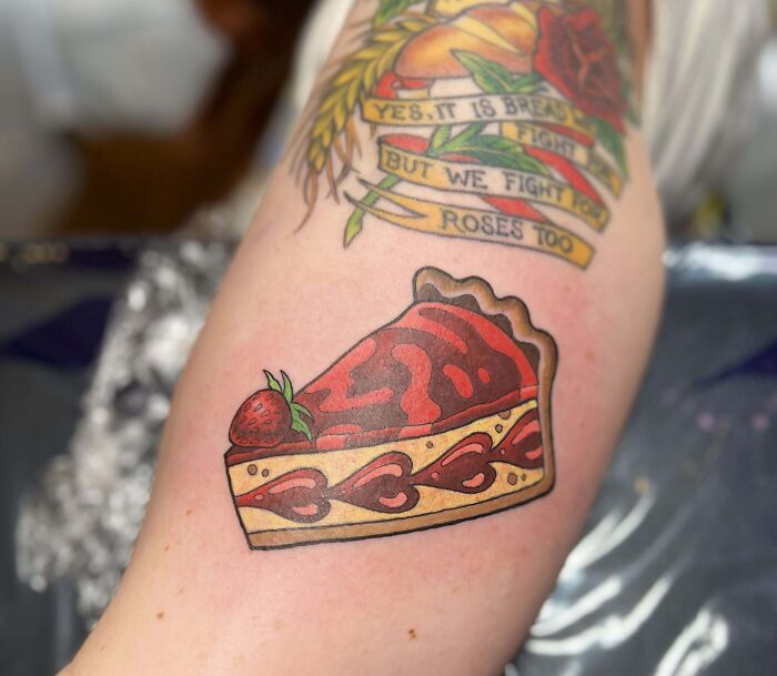 Strawberries cheesecake watercolor tattoo