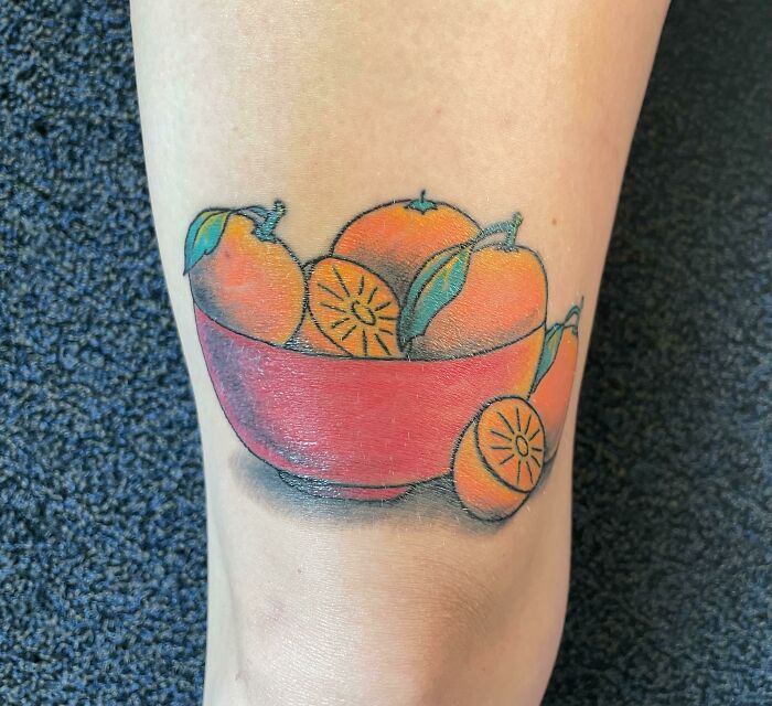 Bowl Of Oranges Done By Wes At Brainbox Tattoo Tulsa, Ok