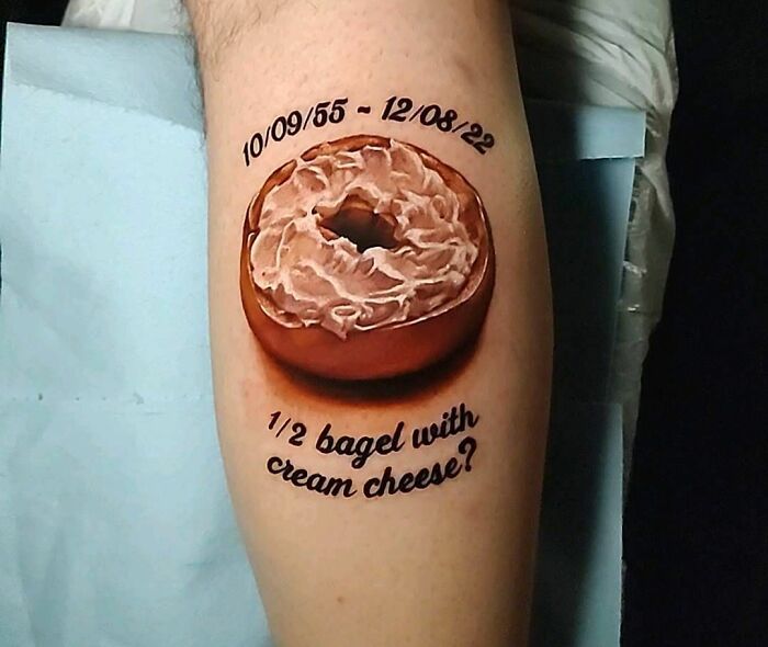 Bagel with cream cheese watercolor tattoo