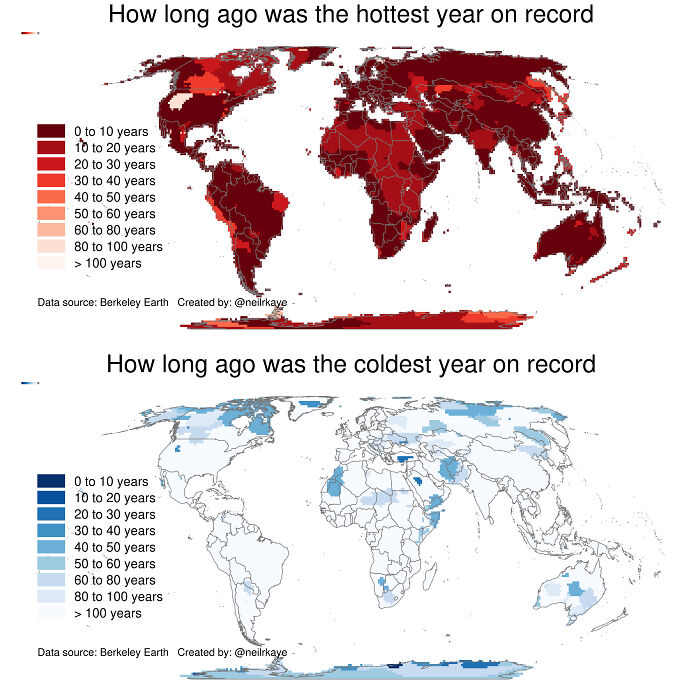 How Long Ago Were The Hottest And Coldest Years On Record Around The World