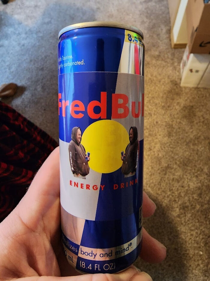 I Put My Coworker Fred On A Redbull For Christmas Gifts And Passed Them Out To The Entire Company