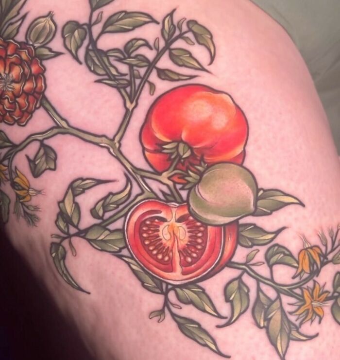 Twig tomatoes watercolor tattoo